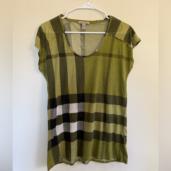 Burberry Brit Olive Plaid Short Sleeve Top size medium - Picture 1 of 9